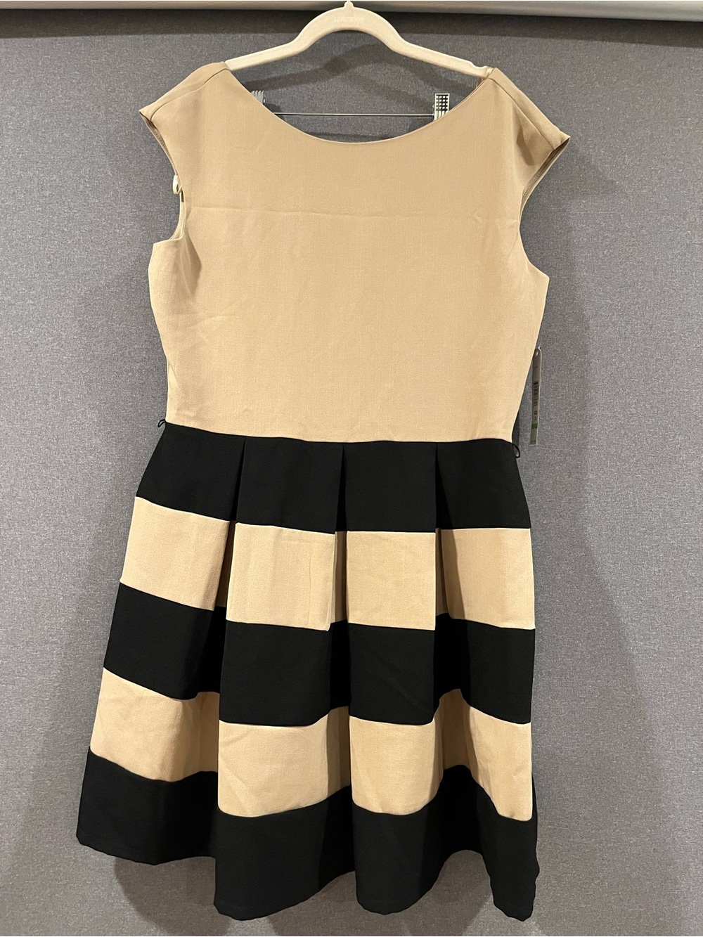 Tiana B Beige and Black Striped Fit-and-Flare Dress